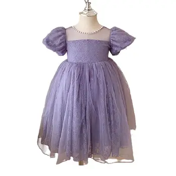 Çocuk Elbise Kız Prenses Doğum Günü Partisi İnciler Fantezi Kostüm Bebek Kız Çocuklar İçin Dantel Elbise Büyük Yay ile 2-8Y 0