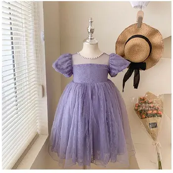 Çocuk Elbise Kız Prenses Doğum Günü Partisi İnciler Fantezi Kostüm Bebek Kız Çocuklar İçin Dantel Elbise Büyük Yay ile 2-8Y 5