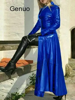 Moda Bayan Kıyafet Kadınlar Vintage Faux Deri Ceket Uzun Ceket Büyük Boy Sahte Deri Trençkot Sonbahar Retro Palto