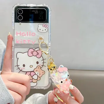 Sanrio Hello Kitty kolye Telefon samsung kılıfı Galaxy Z Flip 3 Sert Arka Z Flip 4 Kılıf Koruyucu Kabuk