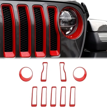 Mesh Ön İzgara İzgara Eklemek Far Kapağı Trim ABS İç Aksesuarları için Jeep Wrangler JL JLU 2018-2022 Gladyatör JT