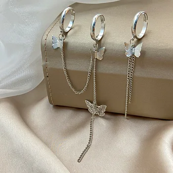 кольа Charm Altın Gümüş Renk Kelebek Zincir Yüzük Seti Kadınlar için Ayarlanabilir Açık Parmak Yüzük moda takı Festivali Hediye