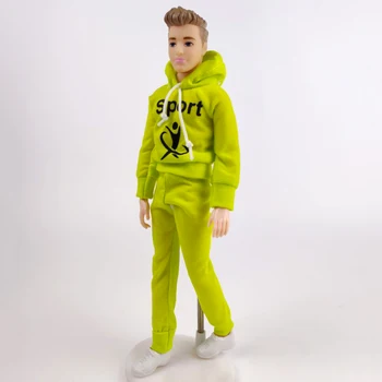 Yeşil Çift Sevgilisi Spor Giyim barbie oyuncak bebek Giysileri Seti Kıyafetler Ken erkek oyuncak bebek 1/6 Hoodies Ceket Pantolon Pantolon Ayakkabı Oyuncaklar