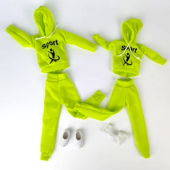 Yeşil Çift Sevgilisi Spor Giyim barbie oyuncak bebek Giysileri Seti Kıyafetler Ken erkek oyuncak bebek 1/6 Hoodies Ceket Pantolon Pantolon Ayakkabı Oyuncaklar 4
