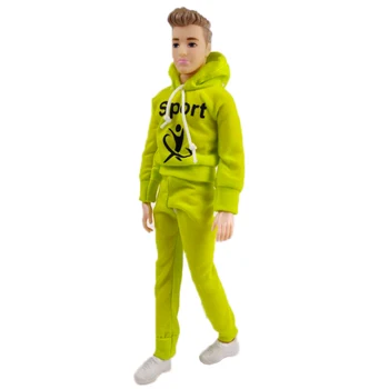 Yeşil Çift Sevgilisi Spor Giyim barbie oyuncak bebek Giysileri Seti Kıyafetler Ken erkek oyuncak bebek 1/6 Hoodies Ceket Pantolon Pantolon Ayakkabı Oyuncaklar 5