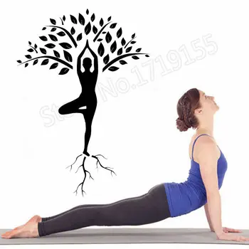 Yoga Ağacı Mediatation Zen Om Ev Iç Duvar Çıkartmaları Çıkarılabilir Iç Yatak Odası Vinil Çıkartması Duvar Güzel Lotu DesignZW337