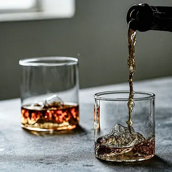 Japonya 3D Dağ viski bardağı Buzul Eski Moda Viski Kaya Gözlük Viski cam ahşap hediye kutusu Votka Kupası şarap kadehi