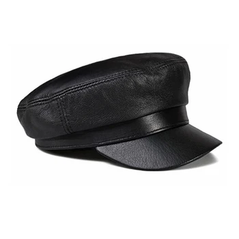 Bahar Hakiki Koyun Derisi Deri Binici Tarzı Newsboy Gerçek Deri Moda asker şapkası Kutusu Şapka Harbiyeli Vizör Kadın erkek Beyzbol şapkaları