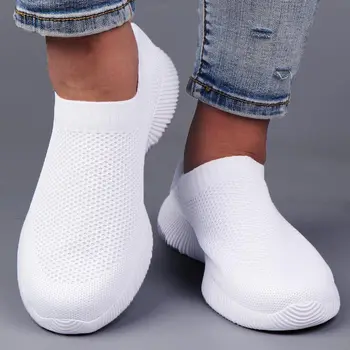 Büyük Boy Yaz Slip-on Sneakers Çorap Kadın spor ayakkabılar Kadın Beyaz spor ayakkabı Kadın koşu ayakkabıları 2021 Örgü Tenis GME-1793