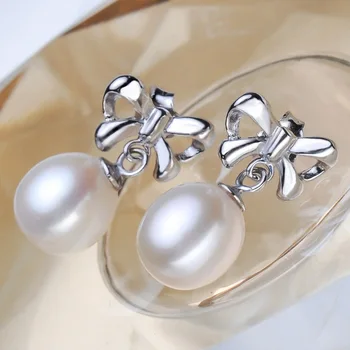 Yeni Tatlısu inci küpeler Takı Kadınlar 925 Ayar Gümüş, Beyaz Hakiki Doğal İnci Takı Küpe Anne doğum günü hediyesi