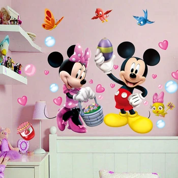 3D canlı Karikatür Disney Mickey Minnie duvar çıkartmaları Çocuk Odası İçin çocuk odası dekorasyon çıkartmaları duvar
