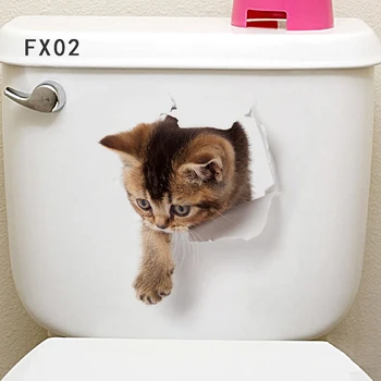 Kedi Kırık Delik Desen Tuvalet Sticker Wc Yıkama Odası Ev Dekorasyon Canlı 3d Duvar Çıkartmaları Pvc Hayvan Duvar Sanatı Çıkartmaları Posteri YENİ 1