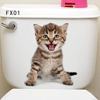 Kedi Kırık Delik Desen Tuvalet Sticker Wc Yıkama Odası Ev Dekorasyon Canlı 3d Duvar Çıkartmaları Pvc Hayvan Duvar Sanatı Çıkartmaları Posteri YENİ 5