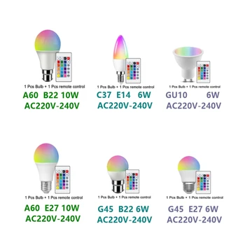 LED Akıllı RGBW kızılötesi Uzaktan Kumanda Ampul GU10 A60 C37 G45 6W 10W renkli ışık karartma için uygun aile tatil partileri
