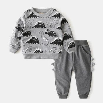 Bebekler Çocuk Spor Sevimli Karikatür Dinozor Kıyafet Üst + Pantolon 2 Parça Takım Elbise Erkek Eşofman Toddler Kız Giysileri Sonbahar Seti