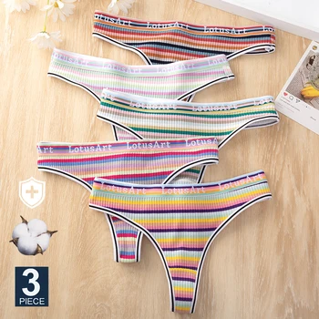 FINETOO 3 adet / takım Kadın Pamuk Dikişsiz G-string Seksi Renkli Çizgili İç Çamaşırı Külot M-XL Thongs Kadın iç çamaşırı