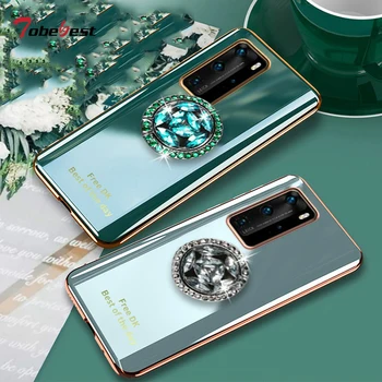 360 Elmas Parmak Yüzük Kaplama Silikon Kılıf İçin Huawei P50 P40 P30 P20 Lite Pro Coque Standı telefon tutucu Yumuşak TPU Kapak