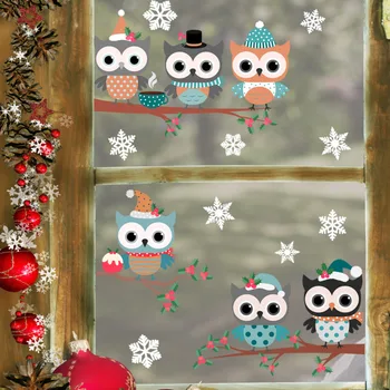 Şube Kuş Duvar Kağıdı Güzel Baykuş Kar Noel Karikatür duvar çıkartmaları Kahve Dükkanı cam çıkartması Çift taraflı Görsel Dekoratif 2