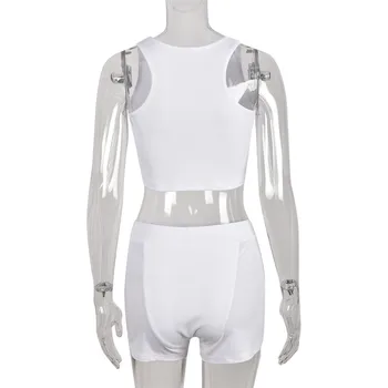 Yaz Örme İki Parçalı Eşleşen Set Spor Beyaz Kolsuz Seksi Kırpma Üst Ve Mini Şort Rahat kadın kıyafetleri Streetwear 0