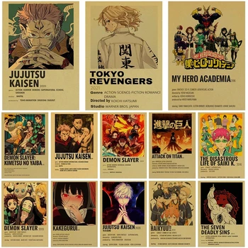 Iblis avcısı Baskılar My Hero Academia Kraft Kağıt Jujutsu Kaisen Posteri Duvar Tokyo Revengers Resim Boyama Ofis Ev Dekor