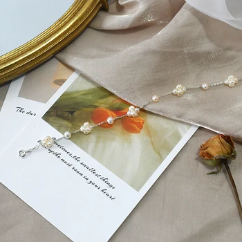 ASHIQI doğal tatlı su incisi 925 Ayar Gümüş El Dokuma Çiçek Topu Bilezik Takı Kadınlar için