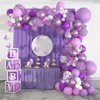 Kelebek Pembe Mor Balon Garland Kemer Kiti Doğum Günü Partisi Dekoru Kız Bebek Duş Lateks Balon Zinciri Düğün Parti Malzemeleri