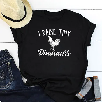 Ben Yükseltmek Tiny Dinosaus Tavuk Tavuk Komik Kadın Tişört Kısa Kollu Gevşek Yaz Tee Gömlek Harajuku Streetwear Roupas Femininas