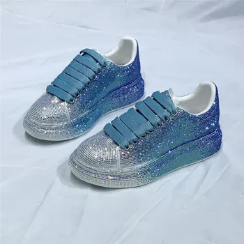 Lüks Tasarımcı Ayakkabı Kadın Moda Şık Nokta Deri Glitter Köpüklü Eğitmenler Rahat Rahat spor ayakkabı 35-43 Boyutu 5