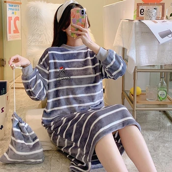 Genç Kız Sıcak Flanel Gecelik Uzun Kollu Sonbahar Kış Nightgowns & Sleepshirts Kadın Pijama Gömlek Ev Giyim Clohtes