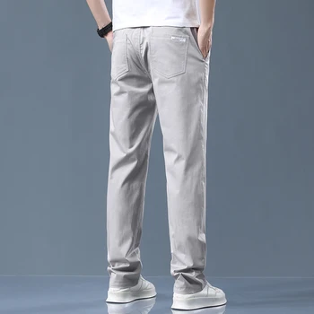 Yazlık pantolonlar Erkekler Ince Streç Kore Rahat Düz Fit Elastik Bel Iş Klasik Pantolon Erkek Ordu yeşil Siyah Gri 4XL 0