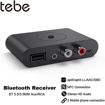 Tebe aptX / aptX-LL Bluetooth 5.0 Ses Alıcısı 3.5 mm Aux RCA NFC Kablosuz Stereo Müzik Adaptörü için Hoparlör Araba 5