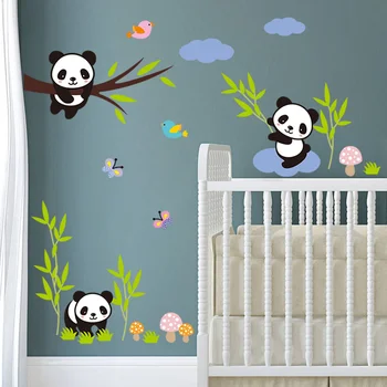 Karikatür Panda Yaşam Hayvanlar duvar çıkartmaları Çocuklar İçin Bebek Odaları Kreş Dekorasyon Duvar Yatak Odası Sanat Çıkartmaları Ev Dekor Sevimli Sticker