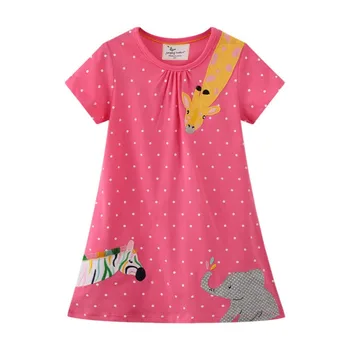 Atlama Metre Yaz Kız Elbise Zürafa Nakış Pamuk Bebek Giysileri Kısa Kollu Toddler Kostüm Partisi Doğum Günü Hediyeleri