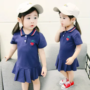 Yaz Rahat Bebek Kız Giysileri Elbise Kiraz Baskı Kısa Kollu Elbise Çocuklar Yürümeye Başlayan Pageant Elbise Sıcak