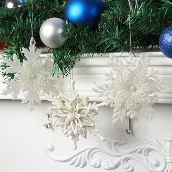 Glitter Toz Noel Kar Tanesi Kolye Süsler Plastik Gümüş Noel Ağacı Asılı Beyaz Kar Tanesi Doğum Dekorasyon