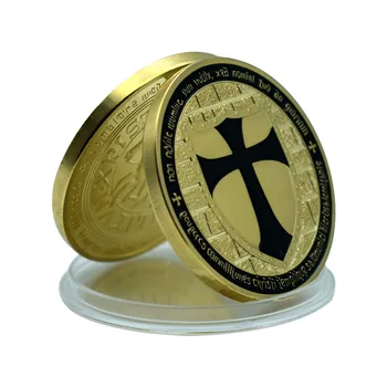 Tapınak Şövalyeleri Gizemli Organizasyon siyah Madalya Altın Kaplama Sikke Koleksiyonu Mücadelesi Coin Hıristiyan Haçlı Mühür Sloganı