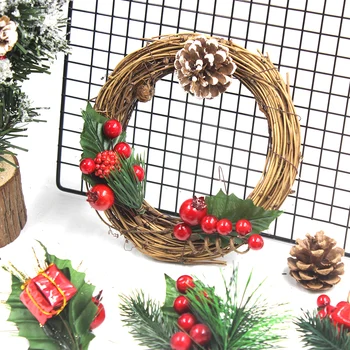 Noel Rattan Çelenk Çam Doğal Dalları Meyveleri ve çam kozalakları pamuk DIY Noel Çelenk Malzemeleri Ev Kapı Dekorasyon 1