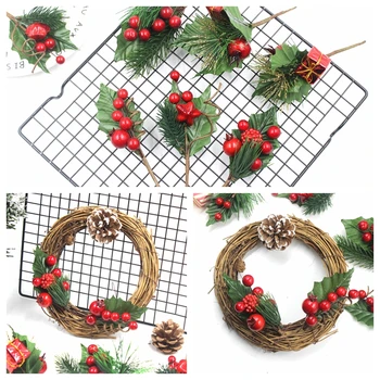 Noel Rattan Çelenk Çam Doğal Dalları Meyveleri ve çam kozalakları pamuk DIY Noel Çelenk Malzemeleri Ev Kapı Dekorasyon 3