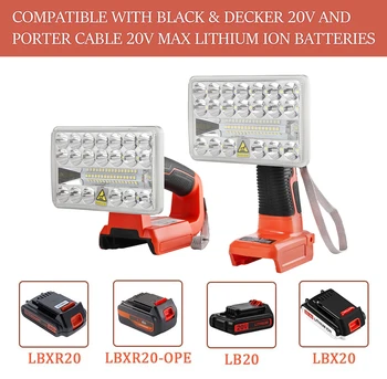 Akülü 18V LED Çalışma ışığı Siyah ve Decker için 14.4-20V Lityum Pil Açık Taşınabilir Fener El Feneri USB Portu ile Yeni 0