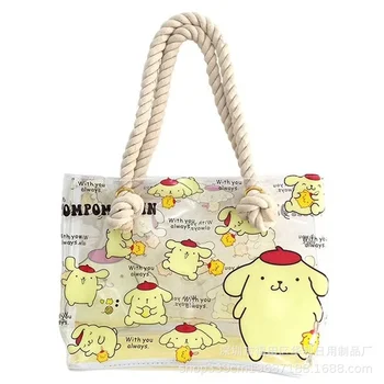 Kawaii Karikatür Pvc Taşınabilir Plaj Çantası Benim Melody Cinnamoroll Purin Köpek Anime Figürleri Kalın Halat Tek omuz alışveriş çantası Hediye