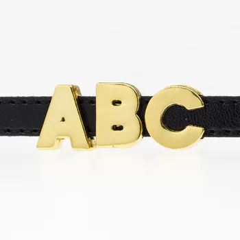 10 adet İç Dia 8mm slayt Charm altın renk İngilizce harfler DIY Aksesuarları fit 8mm geniş bant pet yaka