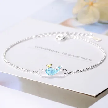 Sevimli Balık Mavi Balina Bilezik Kadınlar İçin Kız Bayan Düğün doğum günü hediyesi 925 Gümüş Takı