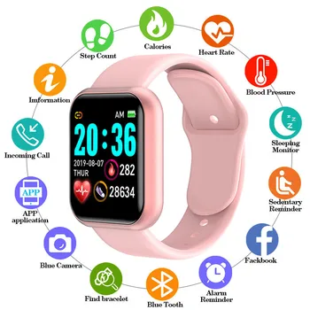 Y68 akıllı saat Erkekler Kadınlar Su Geçirmez Spor İzci Smartwatch Spor Dijital Saatler Android IOS için Relojes Para Mujer Reloj 4