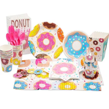 Çörek Doğum Günü Seti Tek Kullanımlık Sofra kağıt tabak kağıt Bardak hediye çantası Bıçak Ve Çatal Kız Bebek Parti Malzemeleri