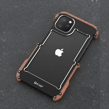 R-Just Alüminyum Metal Kasa iPhone 12 11 Pro Max arka kapak Darbeye Dayanıklı Durumda iPhone 6 7 8 Artı Ahşap + Metal Anti-vurmak Kapak