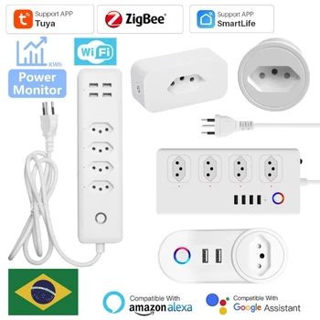 Brezilya Tuya Akıllı Ev Zigbee WiFi Akıllı Priz Monitör Ev Aletleri Çıkış güç şeridi Ses Kontrolü Alexa Google için 5