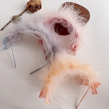 Tüy Mori Prenses Çiçek Taç Hairbands El Yapımı Retro Tatil Parti Seyahat Süslemeleri Fotoğraf Kafa Bandı saç aksesuarları