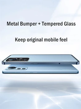 Metal Tampon Durumda Xiaomi Mi 12 12Pro 12X Kılıfları Alüminyum Çerçeve Kapak İçin Xiaomi Mi 12X 12 Pro Lüks Cam Darbeye Fundas