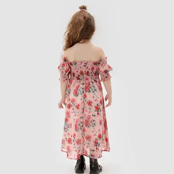Anne Çocuk Kızı Elbise 2022 Yaz Kadın Pamuk Baskılı Seksi Kapalı Omuz Elbiseler Moda Şifon Etek Anne Kızlar İçin 2
