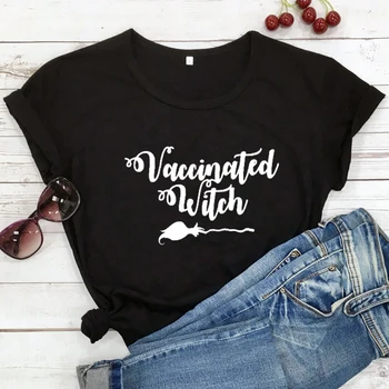 Aşılanmış cadı %100 % pamuk Tshirt komik witchy kadın cadılar bayramı gömlek